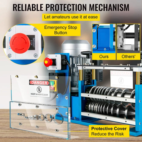 Heavy Duty Automatic Electric Wire Stripping Machine For Scrap Copper Recycling Knockout Dual Speed Auto Cable Cutter emergency stop button and protective cover