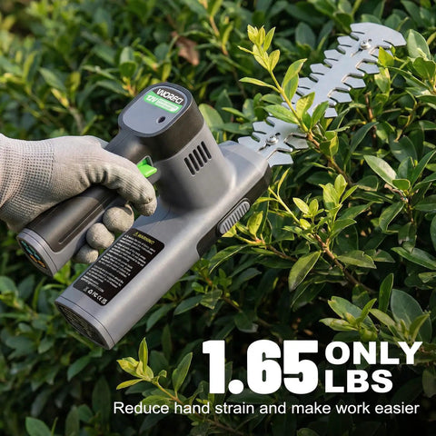 12V Cordless Grass Shear And Hedge Trimmer 2 In 1 Handheld Electric Shrub Cutter being used on a bush, lightweight design