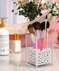 Clear Acrylic Pen Holder Set Of Two For Desk Must Have Transparent Pencil Cup Organizer with makeup brushes on vanity