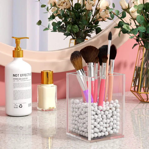Clear Acrylic Pen Holder Set Of Two For Desk Must Have Transparent Pencil Cup Organizer with makeup brushes on vanity