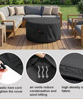 Beefed Up Round Fire Pit Cover For 30 To 36 Inch Pits, Waterproof 600D Oxford Fabric With PVC Coating, Weatherproof, Black