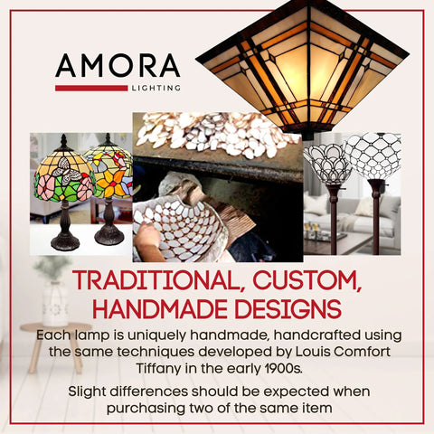 Collage showing handcrafted stained glass lamps with Mission Style 14 Inch Ceiling Fixture Lamp Semi Flush Mount With Wide Stained Glass