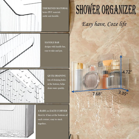 2 Pack Cabinet Door Organizer Wall Mounted Shower Caddy Stackable Plastic Adhesive Organizer Detail with Dimensions