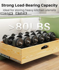 Solid Pull Out Cabinet Organizer Featuring Soft Close Slide Drawers And Real Wood Build For Kitchen Pantry Storage, showing heavy weights.