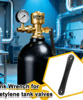 Built Like A Tank Heavy Duty Acetylene Tank Wrench for B and MC valves with secure grip shown on industrial cylinder