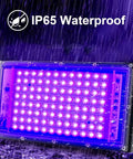 Two Pack 100W UV Black Lights For Glow Parties And Stage Lighting IP65 Waterproof Beefy Ultraviolet Lamps glowing in rain
