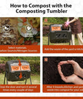 43-Gallon Dual Chamber Compost Tumbler With 360 Degree Rotating Design, Steel Frame, shown with composting instructions