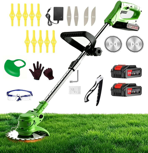 Cordless Electric Weed Wacker No Cord Hassle With Dual 21V Batteries And Charger 3 In 1 Grass Cutter and accessories on grass