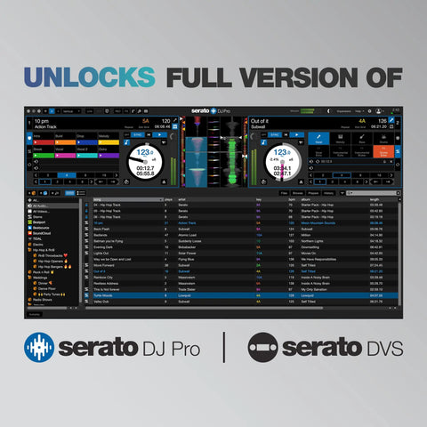 Flux 6x6 USB C DVS Interface For Serato DJ Pro software display with unlock features and digital interface layout