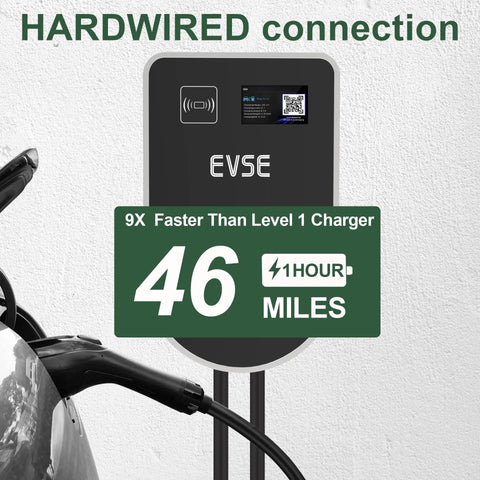 Beast Level 2 EV Charger J1772 48 Amp Hardwired Home Charging Station with WiFi and Bluetooth, wall-mounted view
