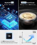 Infographic highlighting Bluetooth 5.4 chip, 32mm driver, sound quality, and noise reduction for All In One Bluetooth Sleep Headband.