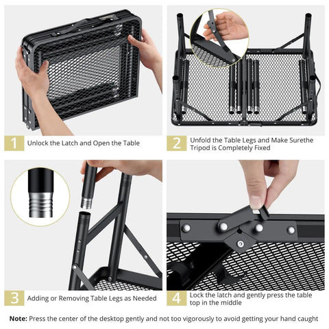 Foldable Grill Table With 3 Height Settings Up To 29.5 Inches Lightweight Camping Table With Heat Resistant Mesh Top Waterproof Portable Handle assembly instructions