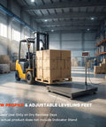 Tough As Nails Industrial Floor Scale For Warehouses Featuring 48 By 48 Inch Platform And 5000 Pound Capacity, with stacked boxes on a pallet.