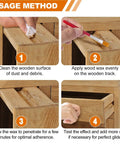 Usage method for Premium Wood Lubricant Paste Wax with step-by-step cleaning and application on wooden furniture surfaces.