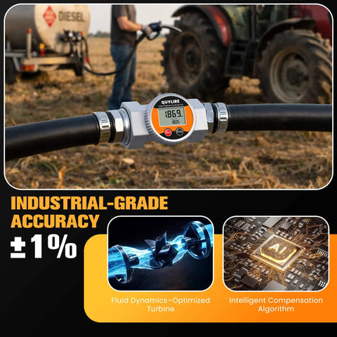 Waterproof 2 Inch Inline Flow Meter With NPT Thread 16-160 GPM Digital Liquid Flowmeter in outdoor farm setting