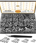 All in One 710 Piece Stainless Steel Screw Nut Bolt Washer Kit with Black Case, Phillips Pan Head Screws showcased.