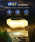 Easy Install Solar Post Lights For Fence Deck And Patio, 30 LED Warm White Post Cap Lights demonstrating waterproof feature