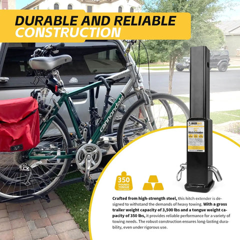 Trailer Hitch Extension 12 Inch 2 Inch Receiver Tube Extends Clearance For Recessed Hitches Fits 2 Inch Receiver 3500 Lb Capacity bike rack