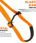 Close-up of Orange Foot Loop Ascender Sling for Rope Climbing Adjustable 88 to 125 cm with elastic band and acetal buckle.