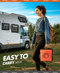 Woman carrying 4 Pack 18 Inch Collapsible Traffic Cones Orange With Reflective Collar near RV