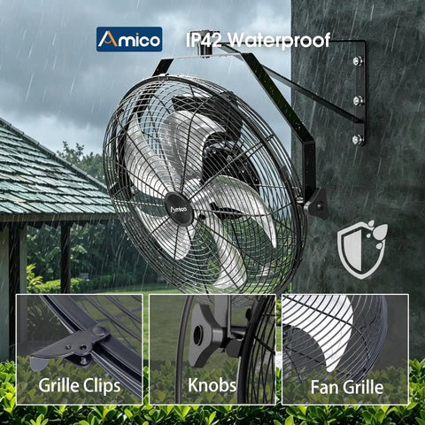 18 Inch Wall Mount Fan With Remote Workhorse 9 Speed High Velocity Brushless DC Motor Delivers 4000 CFM attached outside wall