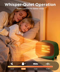 Keep You Toasty Anywhere With This Compact Tabletop 900W PTC Space Heater for Indoor Use near sleeping woman and child