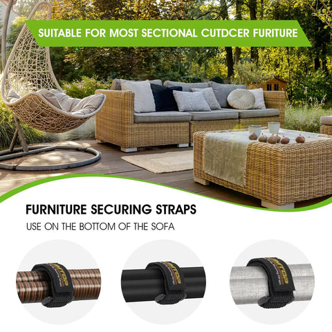 Adjustable Outdoor Sofa Straps And Clips For Patios, Sectional Sofas, And Rattan Or Wicker Furniture securing outdoor set.