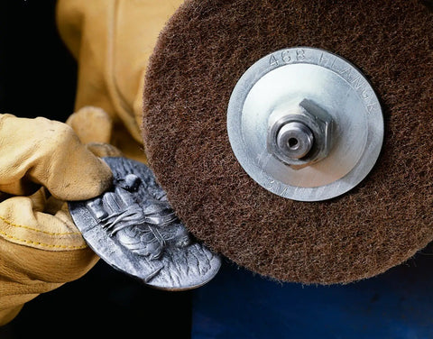 Beefy High Strength Satin Finishing Disc Eight Inch By One Half Inch Open Web Aluminum Oxide For Deburring And Metal Cleaning