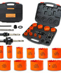 All In One Hole Saw Kit For Wood Metal And Plastic, Built Tough Bi Metal Cutter Set, 10 Piece With Arbors, Pilot Bits, Hex Key, Adapter