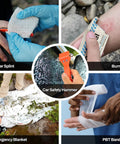 Rhino Rescue First Aid Kit EMT bag red with car safety hammer, finger splint, burn gel, emergency blanket, PBT bandage.