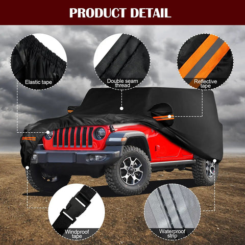 Heavy Duty Waterproof Jeep Wrangler 4 Door Car Cover For JK JL 2006-2026 Outdoor Weather Shield Sun Rain Snow Hail With Driver Door Zipper