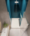 Rugged Chrome Shower Door Pivot Hinges For Outward Opening Enclosures, Adjustable 30 To 31 And 3 Eighths Inches, One Quarter Inch Tempered Glass, Built To Last 36,000 Open Close Cycles, Modern Aluminum Frame With Stainless Steel Handle on glass shower door