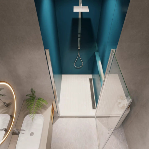 Rugged Chrome Shower Door Pivot Hinges For Outward Opening Enclosures, Adjustable 30 To 31 And 3 Eighths Inches, One Quarter Inch Tempered Glass, Built To Last 36,000 Open Close Cycles, Modern Aluminum Frame With Stainless Steel Handle on glass shower door