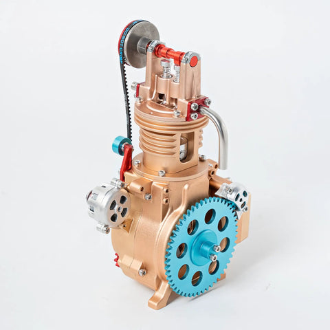 Slick Running Mini Single Cylinder Working Engine Model Kit Heavy Duty Metal Diy Assembly With Cnc Precision Cast Aluminum Alloy displayed from the side.