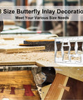 Eight In One Router Template Kit For Woodworking With Bowtie And Butterfly Inlay Jigs, One Quarter Inch Thick Clear Acrylic Router Template Jig, Includes Eight Size Bow Tie Inlay Templates For Precise DIY Friendly Decorative Marquetry shown in use for wooden surface decoration.