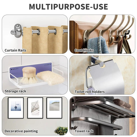 Fix Loose Wall Plugs Fast With Drywall Anchor Repair Kit For 24 Discs Crumbly Weak Walls, showing multipurpose uses on six items