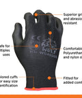 Extra Large Black Work Gloves With A Nasty Grip And Badass Flexibility In This Pack Of 12 showing durable nylon and polyurethane material.