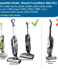 Compatible Bissell CrossWave models including 1785, 2306, 2551 series, and incompatible Cordless Max series, shown in image.