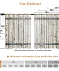 Image showing two Rustic Barn Door Style Kitchen Curtains 2 Panels 26 By 36 Inch Linen Fabric, with size options and customization info.