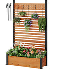 72 Inch Outdoor Privacy Fence Panel With Planter Box And Trellis For Backyard And Patio Privacy Brown Natural Wood With Classic Grain Hides Trash Cans And AC Units One Panel For A Yard Upgrade With A Cool Outdoor Screen featuring lush plants