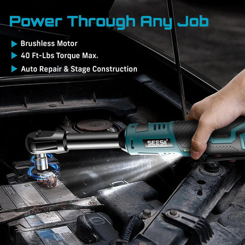 Extended Cordless Electric Ratchet Wrench With Six Inch Long Neck Three Eighth Inch Drive used in car repair