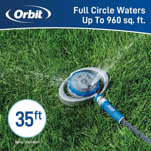Metal 8 Pattern Turret Sprinkler With Adjustable Spray And Weighted Base For Stable Watering Covers Up To 35 Feet