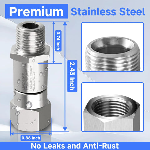 Pressure Washer Swivel Fitting Three Eighth Inch NPT 360 Degree Joint Kink Resistant Reduces Hose Stress For Smooth Water Flow And Easy Maneuvering For Smooth Operation And Long Lasting Durability, stainless steel