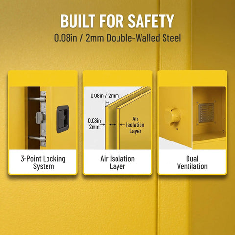 40 By 40 By 75 Inch Flammable Safety Cabinet 450 Gallon Heavy Duty 2 Door Fireproof Storage Built for Safety Features