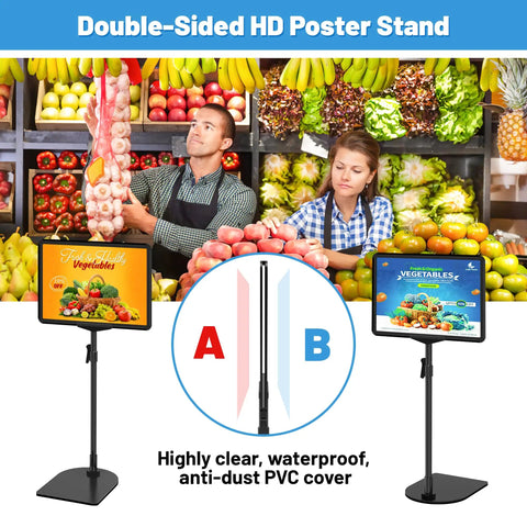 Double-sided display of Adjustable Poster Sign Stand 8.5 By 11 Inches For Table Top And Floor Use Height Adjustable Sign Holder