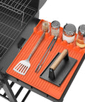 Silicone Grill Mat For Blackstone Griddles With Drip Pad Large Sixteen By Eleven And A Half Inch Tool Organizer Mat Featuring Eight Slots