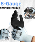 Close-up of Six Pairs Heavy Duty Work Gloves With Sandy Nitrile Coating showing 18-gauge knitting technique and second-skin fit.