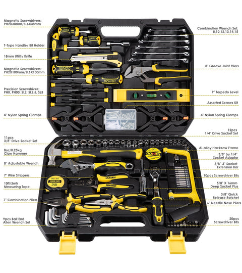 Open All In One 228 Piece Mechanic Tool Set With Socket Wrench Auto Repair Kit In Durable Chrome Pro Grade Hand Tools And Sturdy Storage Case