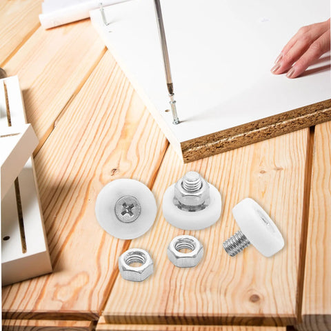 Eight Piece 22mm Drawer Rollers With Bearings And Nuts For Cabinets Sliding Doors and Filing Cabinets Smooth Quiet Drawer Glide Nylon Pulley Wheels Includes 9mmThreaded Rod M6x1 - assembly scene with screws and nuts