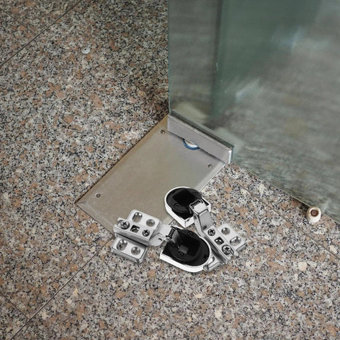 Soft close glass cabinet hinges on granite floor, 2-pack